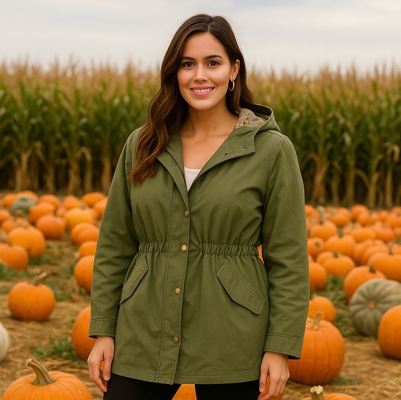 Denim&Co Jackets & Blazers - Olive Green Utility Jacket with Hood Snaps & Zipper POCKETS Size XL EUC